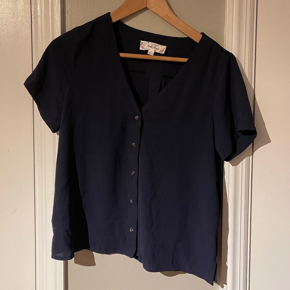 Navy short sleeve button up
